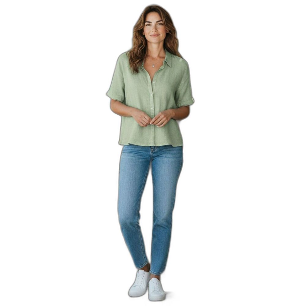 kiko women's Green  Blouse 100% Linen Short Sleeve  Size XL Y2K